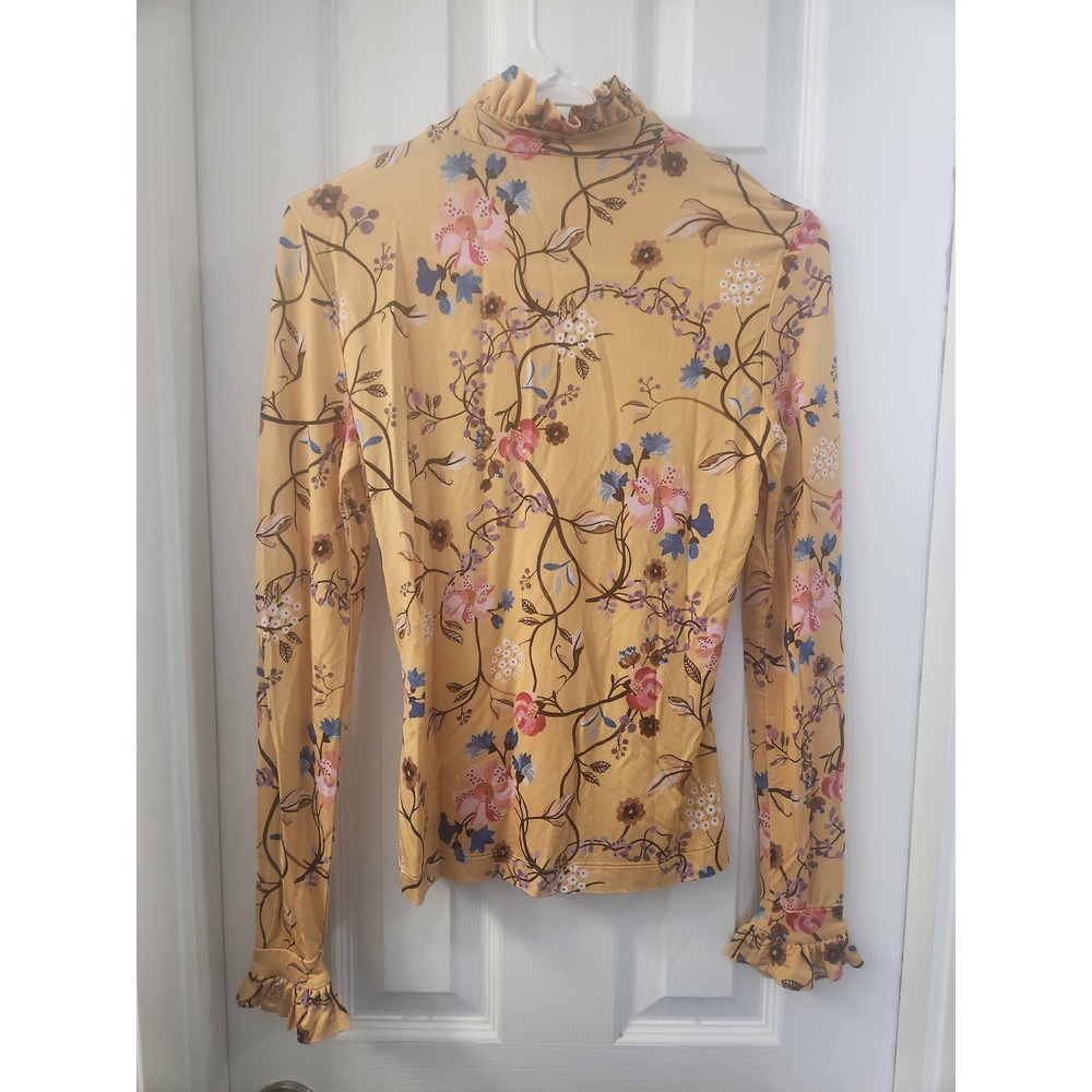 Stine Goya Yellow Floral Mock Neck Long Sleeve Ruffle Cuff Top XS Slim Fit - Picture 4 of 6